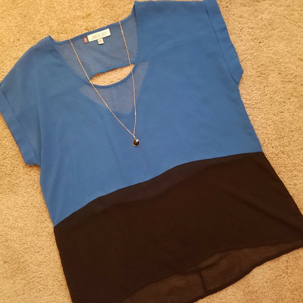 Black and blue sheer top